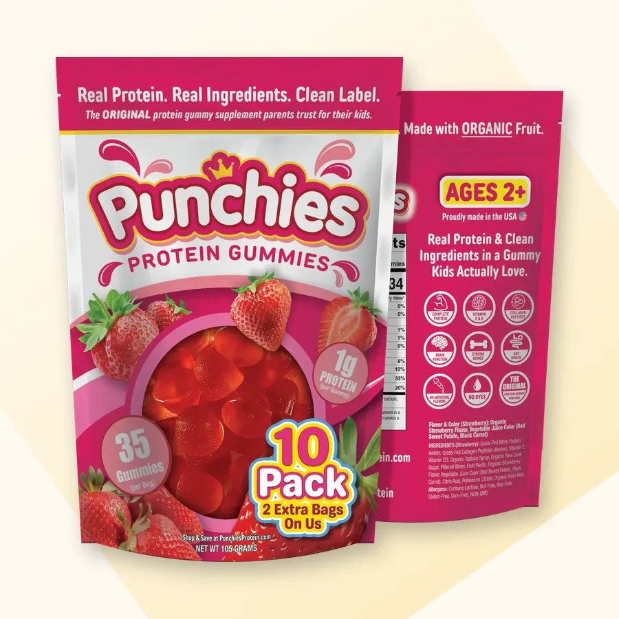Original kids protein gummies: Punchies strawberry protein gummies, 10-bag pack